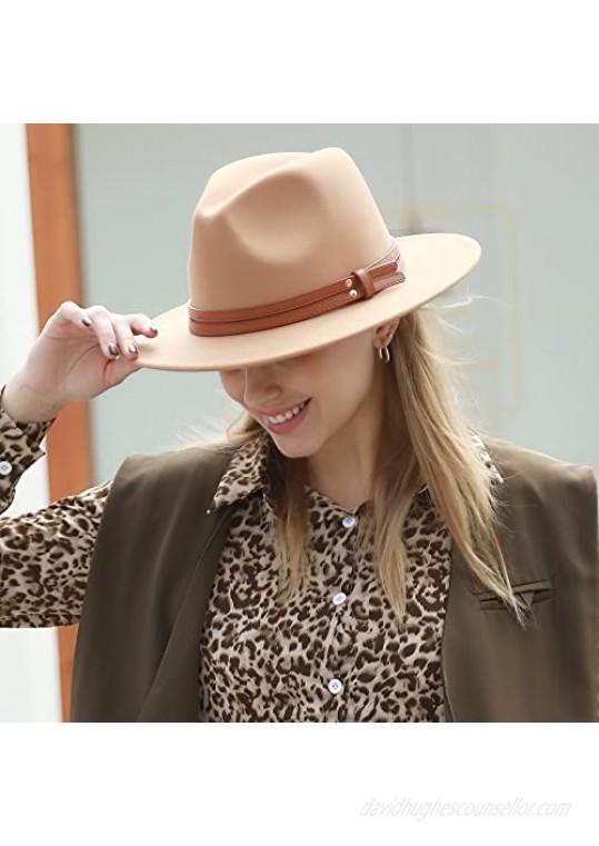 XANNOU 2 PCS Fedora Hats for Women Wide Brim Fedora Hat with Belt Buckle Felt Panama Hat for Women Girls