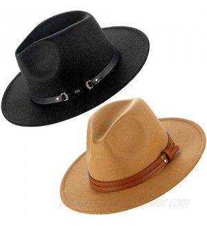 XANNOU 2 PCS Fedora Hats for Women  Wide Brim Fedora Hat with Belt Buckle Felt Panama Hat for Women Girls