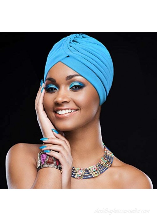 10 Pieces Stretch Polyester Turbans Head Bennie Cover India's Hat Twisted Headwrap
