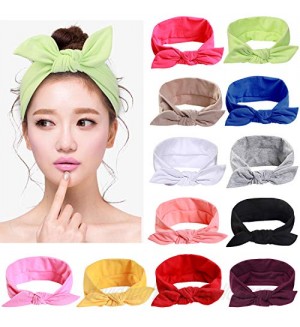 12pcs Solid Color Women Headbands Headwraps Hair Band Cotton Stretchy Turban Bows Accessories for Women Fashion Sport 