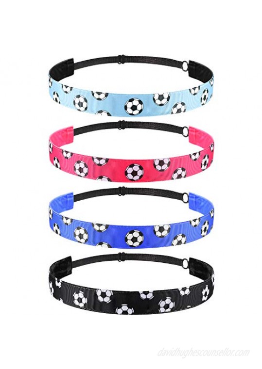 4 Pieces Non-slip Soccer Headband Adjustable Football Hairband for Girl Sport (Black  Blue  Rose Red  Light Blue)