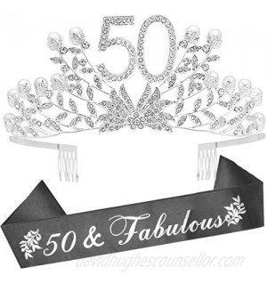 50th Birthday Gifts for Women  50th Birthday Tiara and Sash  50 Fabulous Sash and Crystal Tiara  50th Birthday Decorations for Women  50th Birthday Party Supplies  Happy 50th Birthday