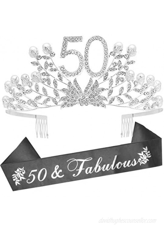 50th Birthday Gifts for Women 50th Birthday Tiara and Sash 50 Fabulous Sash and Crystal Tiara 50th Birthday Decorations for Women 50th Birthday Party Supplies Happy 50th Birthday