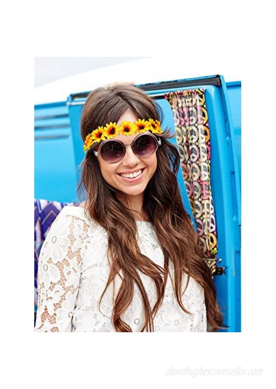 8 Pieces Sunflower Crown Hair Wreath Daisy Flower Headbands Hippie Headbands Adjustable Floral Bridal Headpiece for Hippie Party Wedding Festivals Photo Props