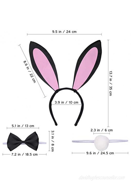 Black Bunny Ears Cosplay Set FRCOLOR Cute Bunny Rabbit Ears Tail Bow Tie Halloween Costume Kit Halloween Party Accessories for Adult Children 2Pack