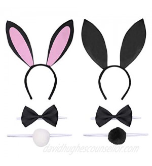 Black Bunny Ears Cosplay Set  FRCOLOR Cute Bunny Rabbit Ears Tail Bow Tie Halloween Costume Kit Halloween Party Accessories for Adult Children  2Pack