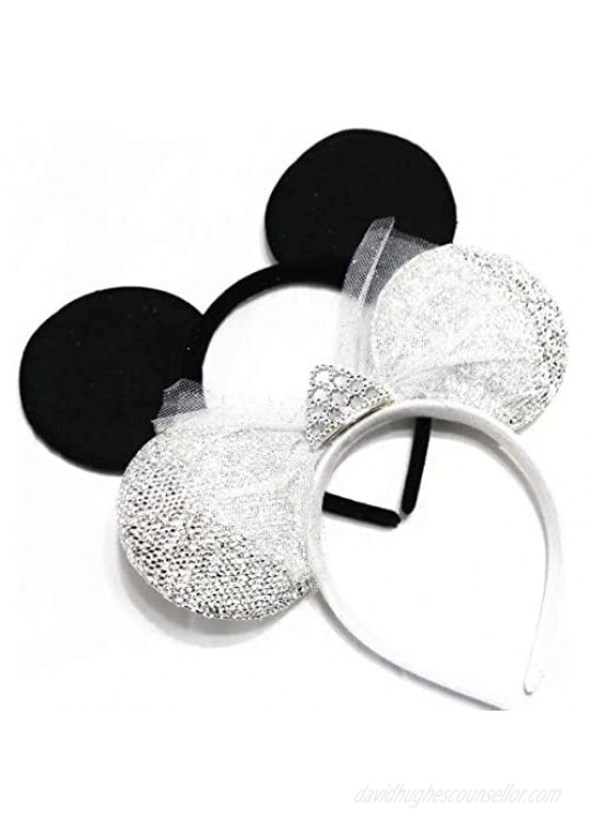 CLGIFT Set of wedding mickey mouse ears headband  bride minnie ears  bride ears  groom and bride ears  black and white wedding  mickey ears  wedding ears