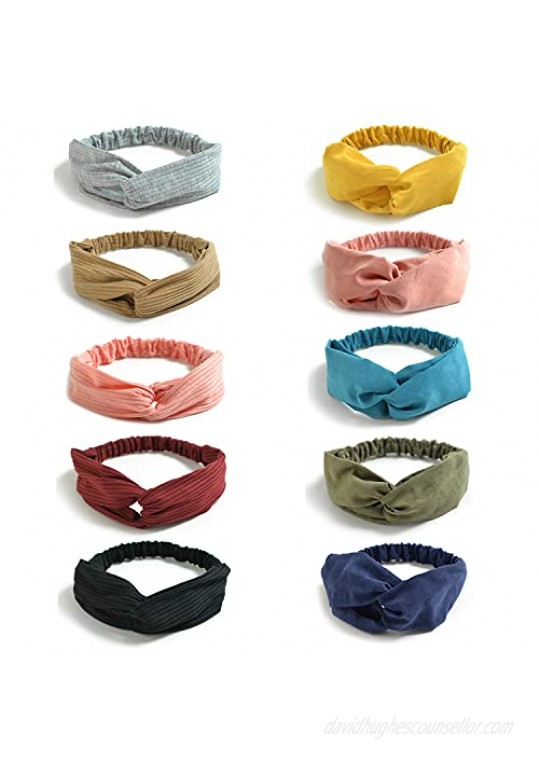 DRESHOW 10 Pack Boho Headbands for Women Girls Criss Cross Elastic Hair Bands Yoga Flower Headwraps Accessories