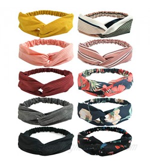 DRESHOW 10 Pack Boho Headbands for Women Vintage Cross Elastic Head Wrap Hair Accessories