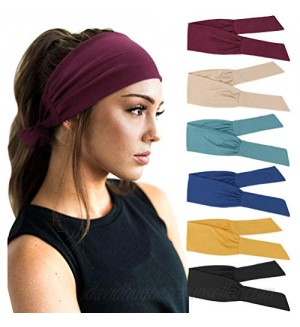 DRESHOW 6 PCS Adjustable Headbands for Women Knotted Headbands Elastic Non-Slip Fashion Hair Bands for Workout Sports Running Yoga