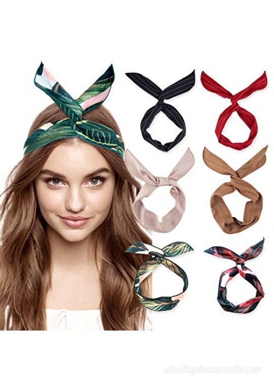 DRESHOW Twist Bow Wire Headbands Vintage Head Wrap Rabbit ear Wired Hairbands Hair Holder Hair Accessory for Women and Girls 6 Pack