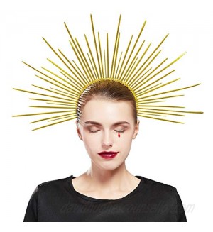 Fantherin Women’s Mary Halo Crown Headband Zip Tie Spiked Halo Crown Goddess Headpiece Headdress for Cosplay Halloween Costume Party (Gold)