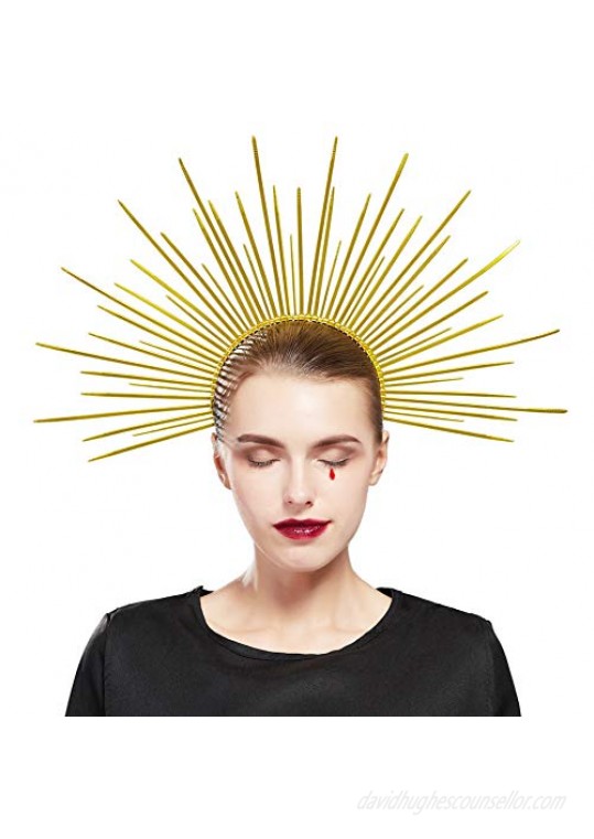 Fantherin Women’s Mary Halo Crown Headband Zip Tie Spiked Halo Crown Goddess Headpiece Headdress for Cosplay Halloween Costume Party (Gold)