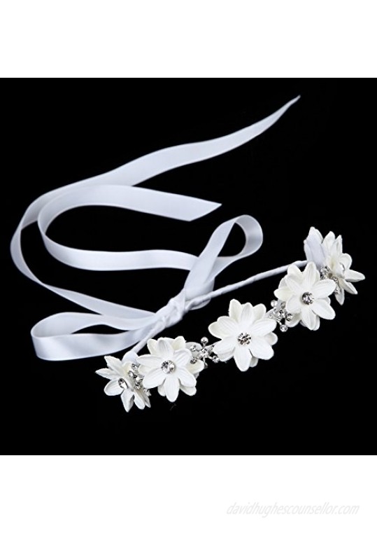 FAYBOX Flower Girls Elegant Headband Wedding Floral Hairbands Accessories(White)