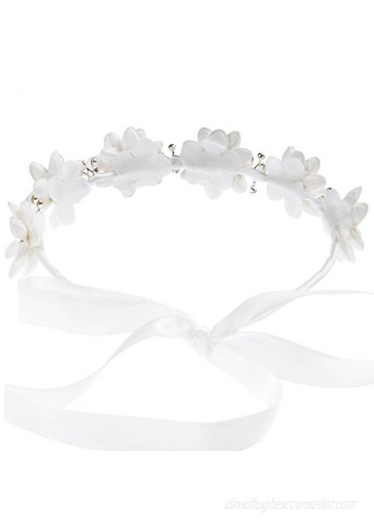 FAYBOX Flower Girls Elegant Headband Wedding Floral Hairbands Accessories(White)