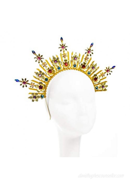 Halo Crown Gold Spikes Sunburst Crown Halo Headpiece Mary Halo Headdress Women's Halloween Costume (6-Colorful)