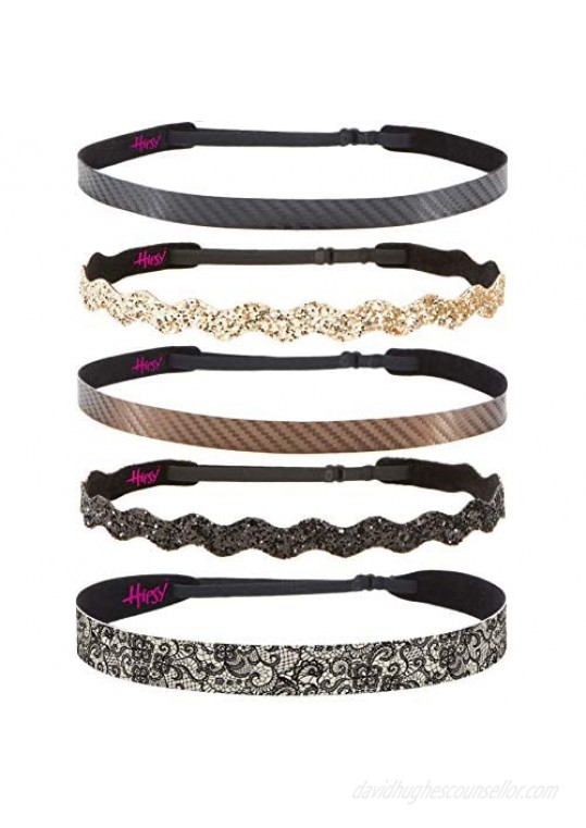 Hipsy Cute Fashion Adjustable No Slip Hairband Headbands for Women Girls & Teens (Essential Black/Brown/Gold 5pk)
