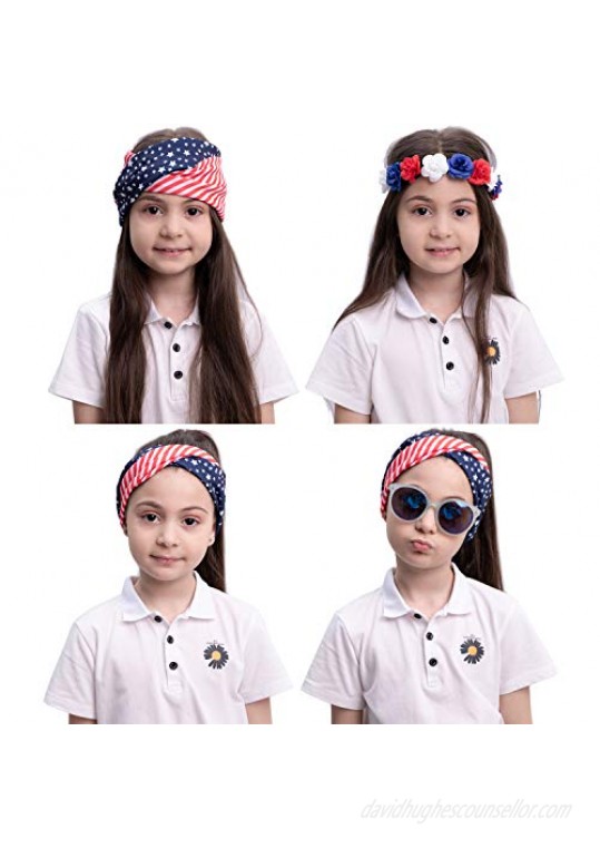 JOYIN 2 Pcs 4th of July Celebration Patriotic Accessories Including US American Flag Headband and Flower Headband for July 4th Independence Day Party Celebration