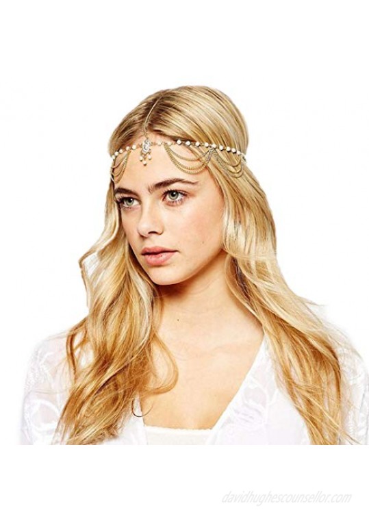 Jstyle 6Pcs Gold Head Chain Jewelry for Women Bridal Bohemian Halloween Headband Hair Headpiece