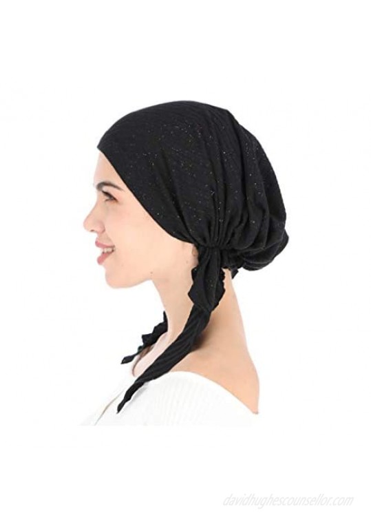 Madison Headwear Pretied Head Scarves for Women Featuring A Unique Sparkly Foil Finish and Stretchy Ribbed Fabric