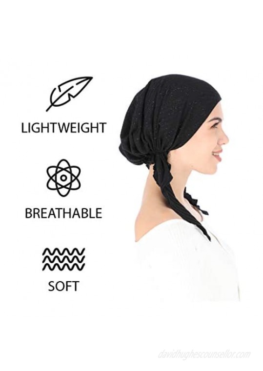 Madison Headwear Pretied Head Scarves for Women Featuring A Unique Sparkly Foil Finish and Stretchy Ribbed Fabric