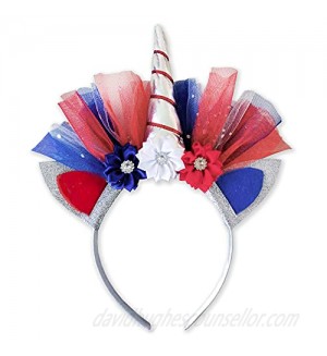Patriotic 4th of July Red White and Blue USA Independence Day Unicorn Headband