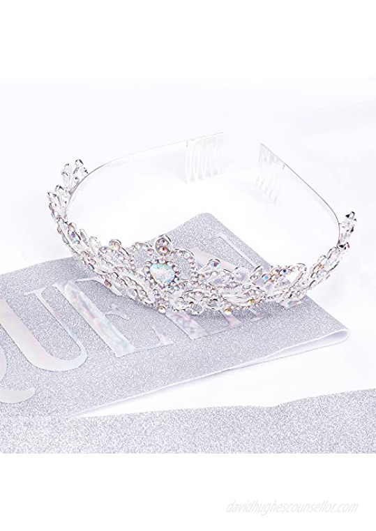 Silver Birthday Tiara and Sash for Women Araluky HAPPY Birthday Crowns Comb Queen Sash Princess Crystal Headband Supplies Gifts for Girl Women with Fun Party Colorful Lettering