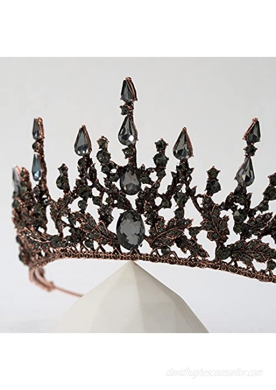 SWEETV Gothic Tiaras and Crowns for Women Black Queen Crown Goth Costume Tiara Crystal Birthday Quinceanera Pageant Prom Halloween Cosplay Headpieces