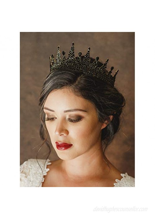 SWEETV Jeweled Baroque Tiara for Women Crystal Queen Crowns and Tiaras Costume Party Accessories for Wedding Halloween Prom Black