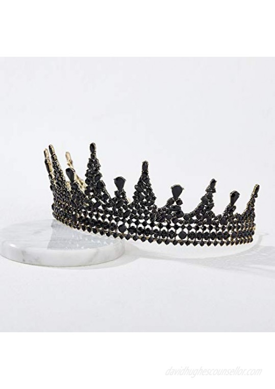 SWEETV Jeweled Baroque Tiara for Women Crystal Queen Crowns and Tiaras Costume Party Accessories for Wedding Halloween Prom Black