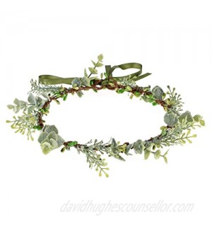 Vividsun Bridal Green Leaf flower Crown Eucalyptus Floral Headband Wedding Festivals Photo Props (Green leaf)