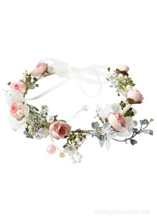 Vivivalue Boho Flower Headband Hair Wreath Floral Garland Crown Halo Headpiece with Ribbon Wedding Festival Party