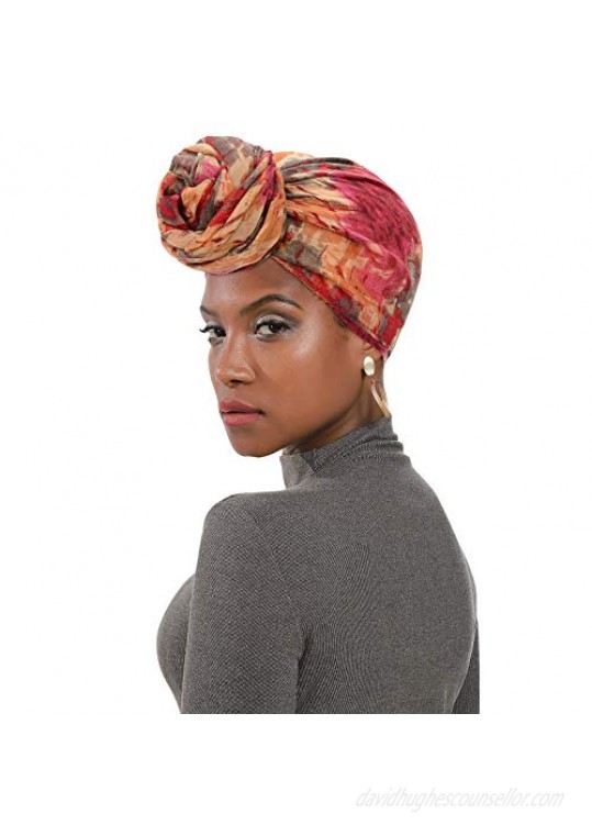 Womens Hair Wraps Turban African Pattern Head Wraps Scarf Headbands Fashion Caps for Women 4 Pack Black& Navy& Pink& Wind Red