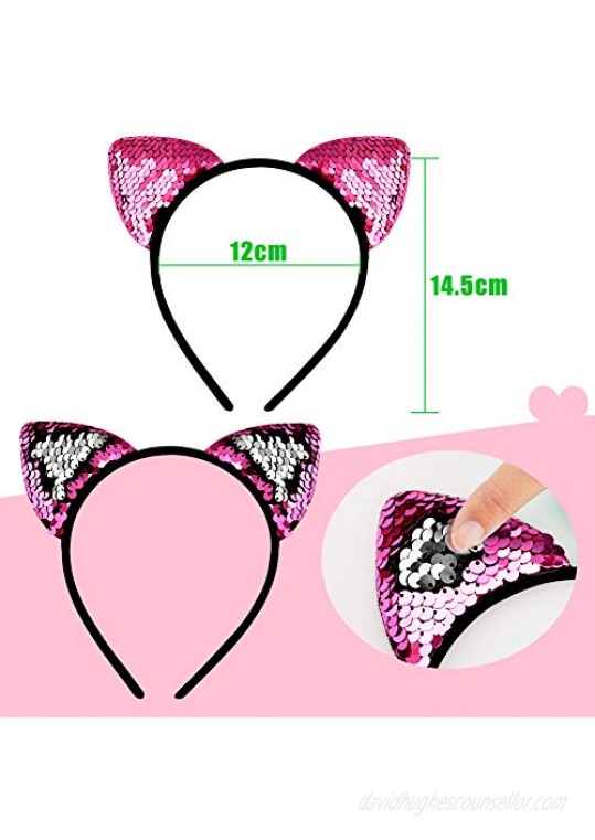 WXJ13 10 Pieces Cat Ears Headbands Reversible Sequins Headbands Have 2 Different Colors Hair Accessories for Girls and Women