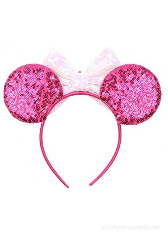 YanJie Mouse Ears Bow Headbands Glitter Party Princess Decoration Cosplay Costume for Girls & Women