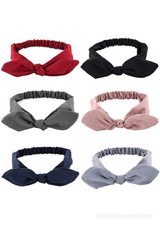 Yeshan Elastic Solid Colors Knotted Bow Fashion Headband Rabbit ears Hairband Turban Headwrap Pack of 6