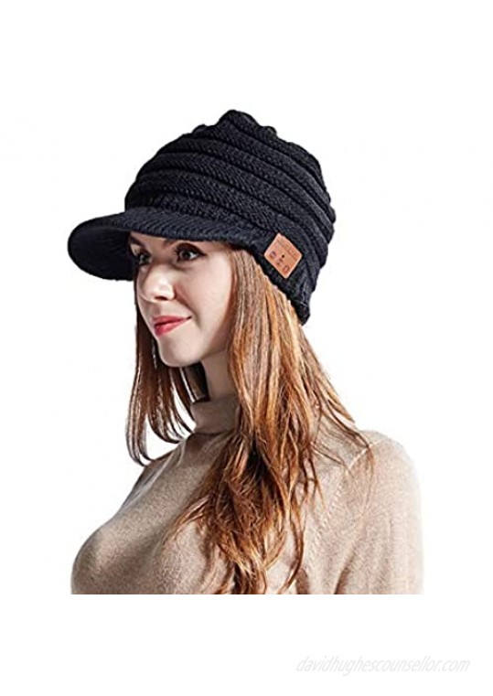 AQUPIOSSE Women Bluetooth Newsboy Cabbies Beret Winter Beanie Warm Cotton Painter Crochet Knit Visor Hats with Brim