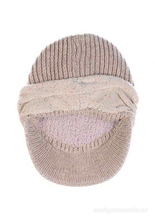 BYOS Womens Winter Relaxed Speckled Fleece Lined Knit Newsboy Cabbie Hat Visor
