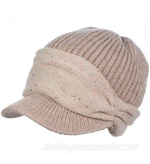 BYOS Womens Winter Relaxed Speckled Fleece Lined Knit Newsboy Cabbie Hat Visor