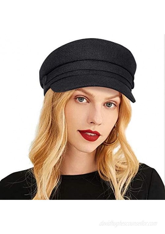 ColorSun Women's Newsboy Caps Newsboy Hats for Women Cabbie Fiddler Octagonal Paperboy Hat Black