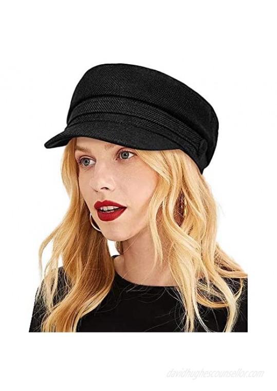 ColorSun Women's Newsboy Caps Newsboy Hats for Women Cabbie Fiddler Octagonal Paperboy Hat Black