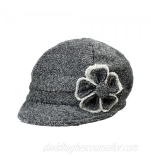 Dahlia Women's Chic Flower Newsboy Cap Hat Wool Blend - Dual Layer
