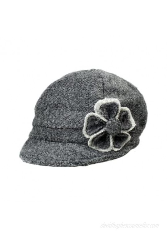 Dahlia Women's Chic Flower Newsboy Cap Hat Wool Blend - Dual Layer