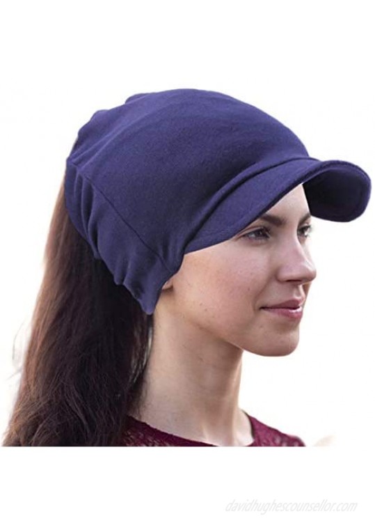 DORALLURE Visor Ponytail Beanie Baggy Slouchy Tail Cotton Skullcap Warm Headscarf Winter Hat