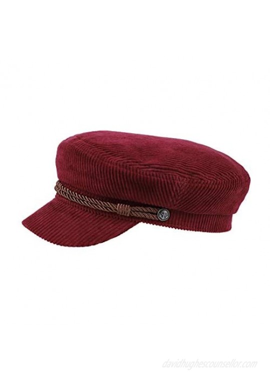 Fiddler Cap for Men Women 100% Cotton with Visor Comfort Elastic Back Band and Metal Button Vintage Classic Rose Red