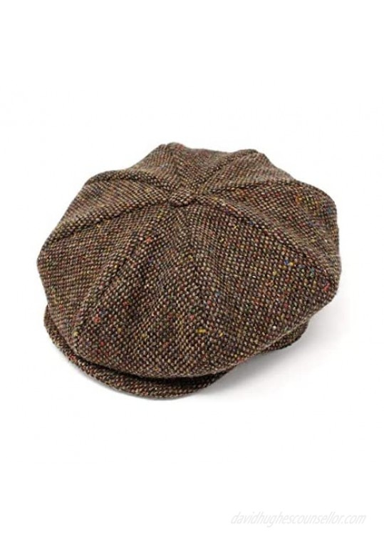 Hanna Hats of Donegal Eight Piece Hat Irish Flat Cap for Men's Driving Cap Made in Ireland 100% Wool Tweed