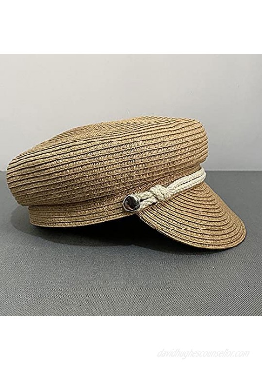 Meyaus Women Summer Beach Straw Woven Visor Sun Hat Newsboy Cap Cabbie Painter Hat