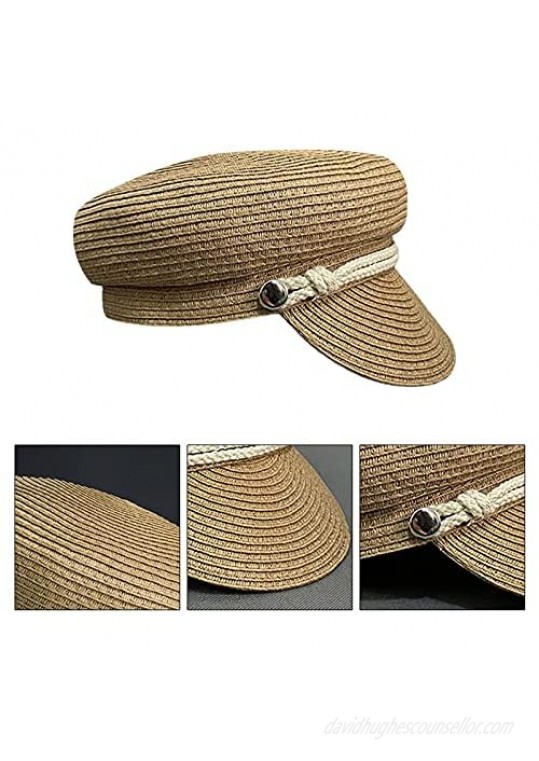 Meyaus Women Summer Beach Straw Woven Visor Sun Hat Newsboy Cap Cabbie Painter Hat