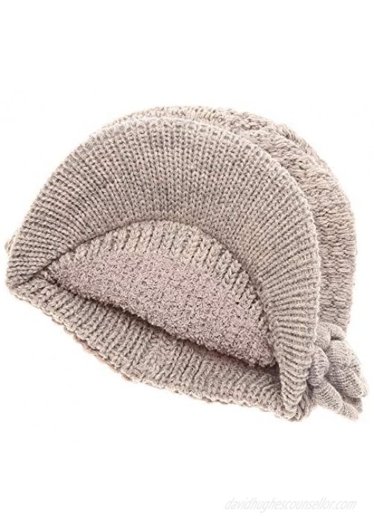 MIRMARU Women’s Knitted Newsboy Hat Double Layer Visor Beanie Cap with Soft Warm Fleece Lining