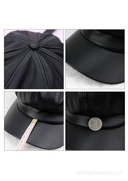 Monique Women Solid Color PU Leather Newsboy Cap Cabbie Painter Hat Visor Beret